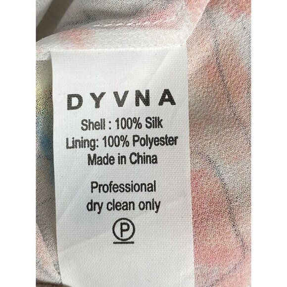 DYVNA Woman’s Floral Silk Dress Peach Orange White Pastel‎ Watercolor Shift SZ 4 - Picture 8 of 8